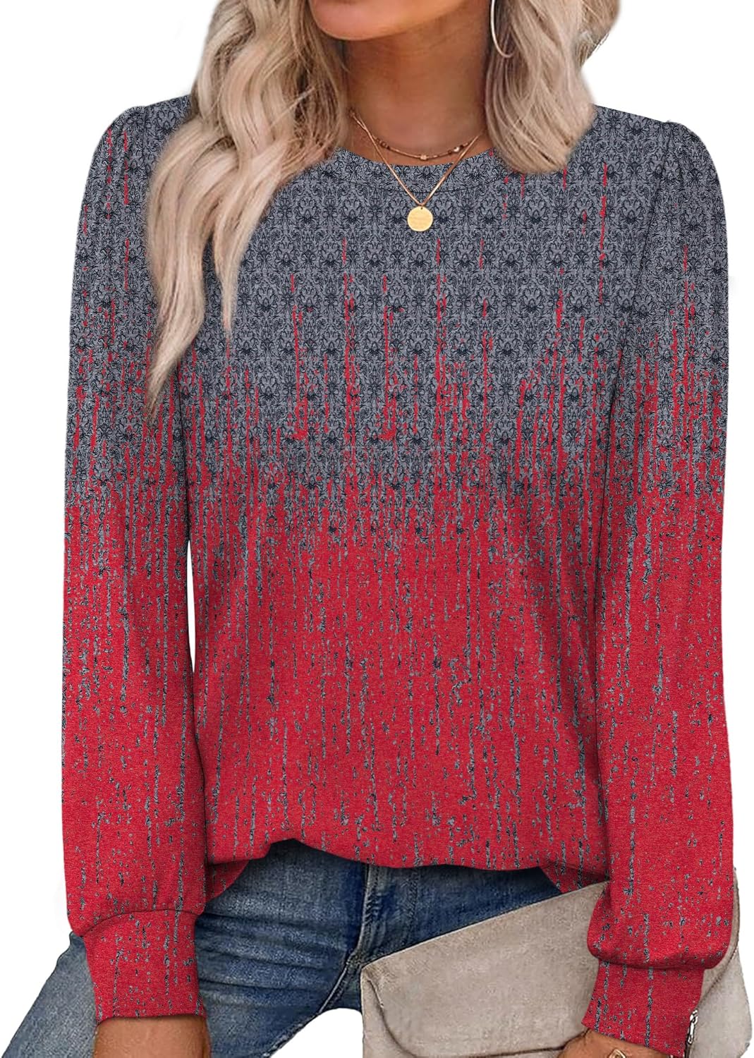 Alaroo Womens Long Sleeve Shirts 2025 Fall Tunic Tops Crewneck Blouses Print