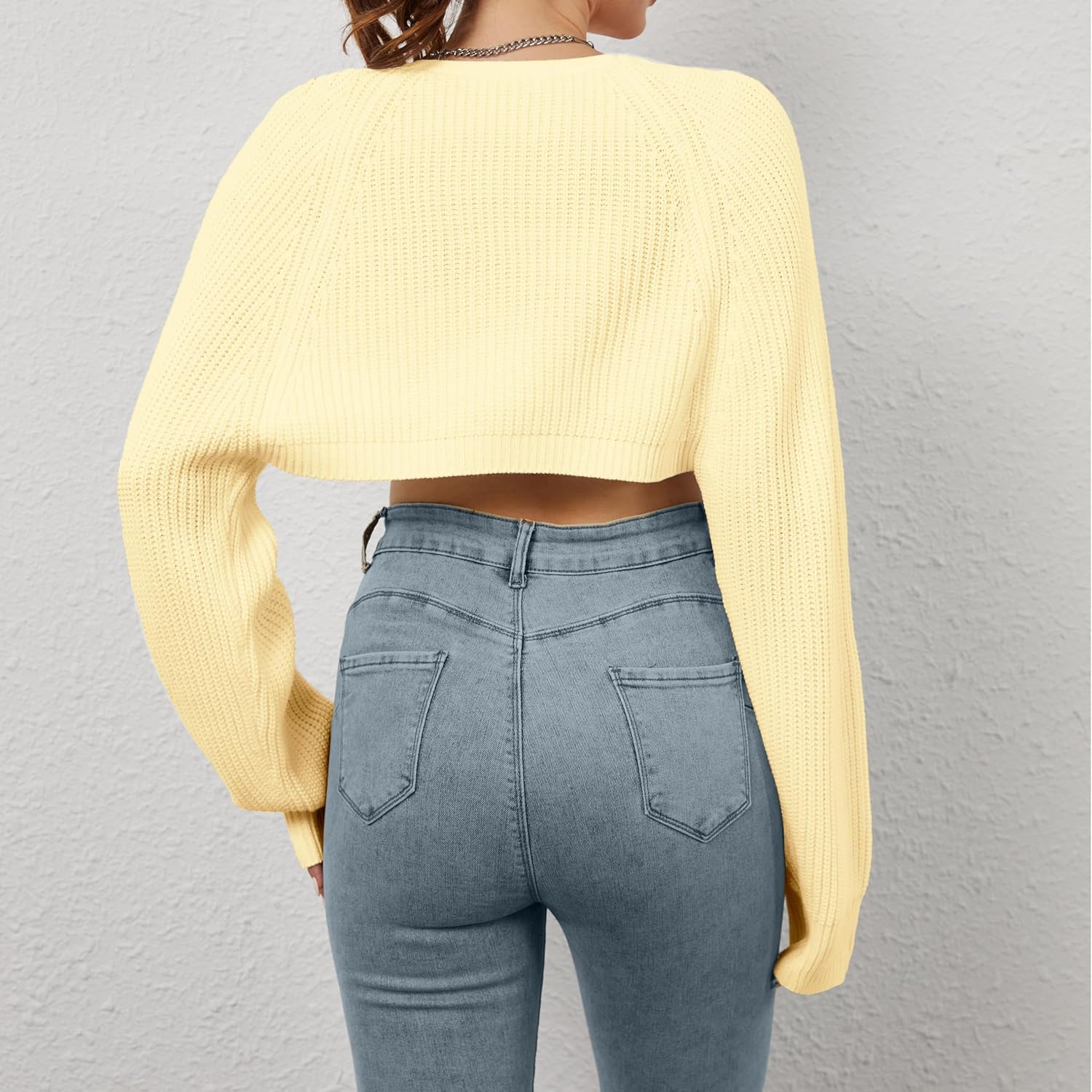 Women Open Front Ribbed Knit Crop Bolero Drop Shoulder Long Sleeve Solid Loose Fit Knitted Crop Cardigan Shrug
