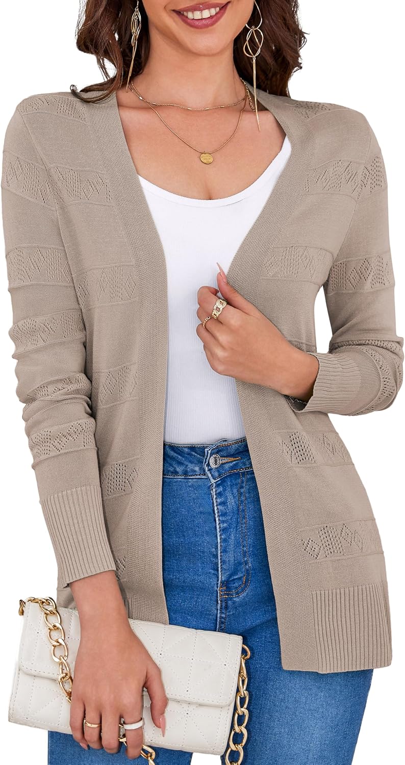 VOIANLIMO Women's Open Front Casual Long Sleeve Knit Classic Sweaters Cardigan with Pockets