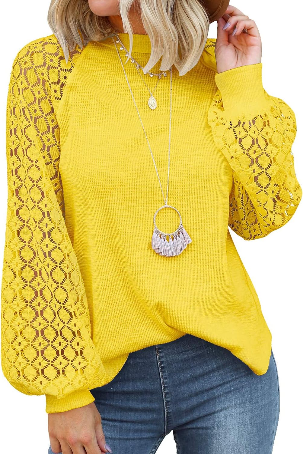 MIHOLL Women’s Long Sleeve Tops Lace Casual Loose Blouses T Shirts