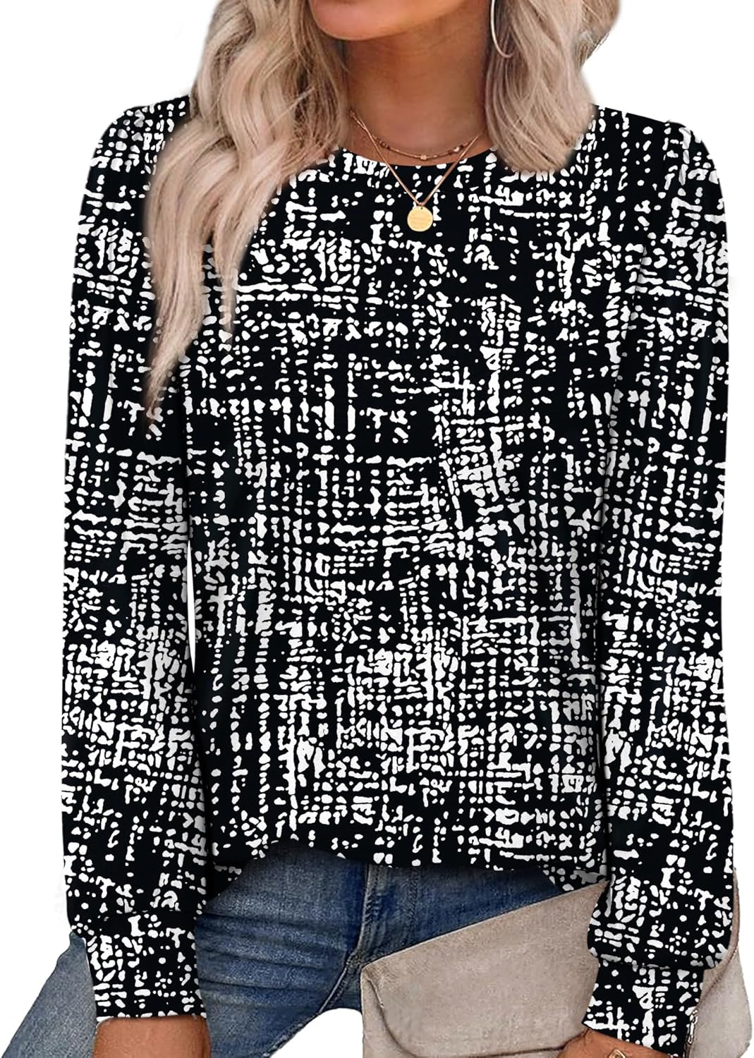 Alaroo Womens Long Sleeve Shirts 2025 Fall Tunic Tops Crewneck Blouses Print
