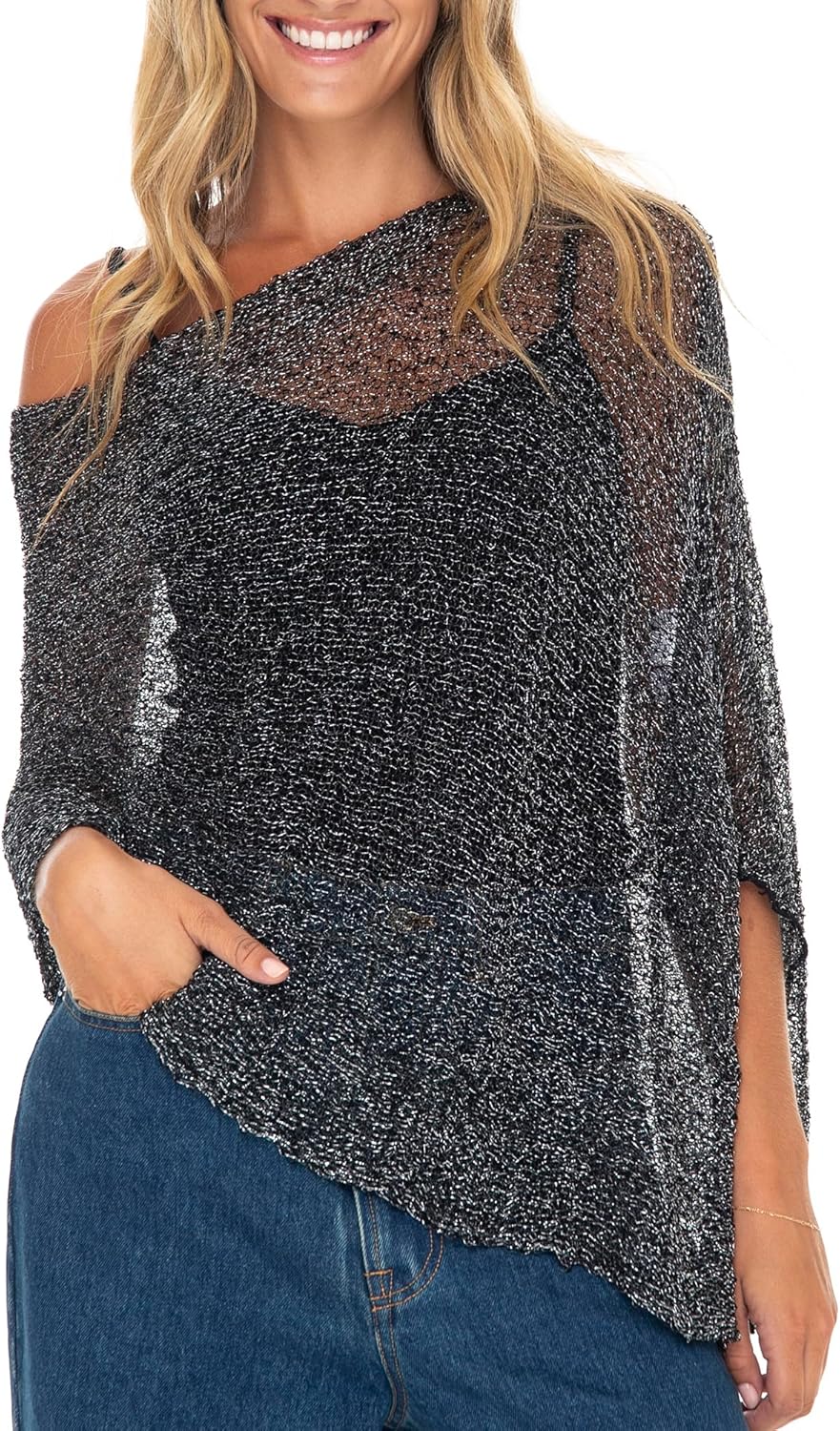 Back From Bali Womens Sheer Poncho Shrug Bolero, Lightweight Summer Shrug Pullover Sweater