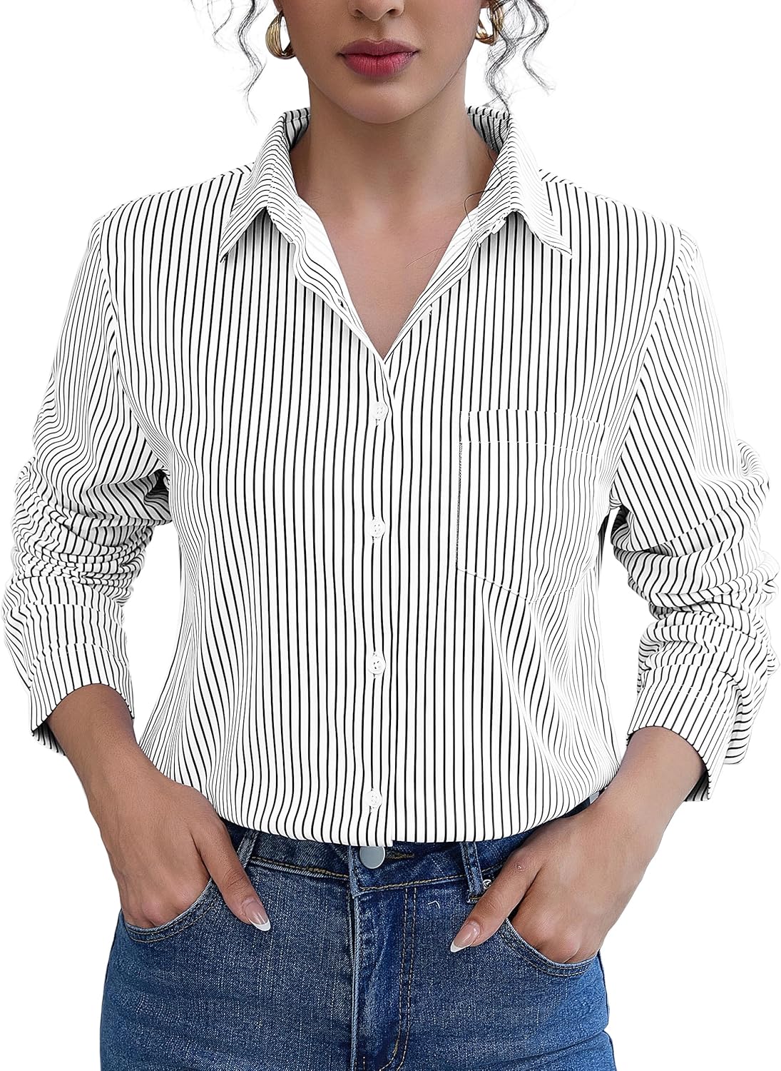 COUXILY Soft Wrinkle-Free Button Down Stretch Shirts for Women, Breathable Moisture-Wicking Casual Work Dress Tops