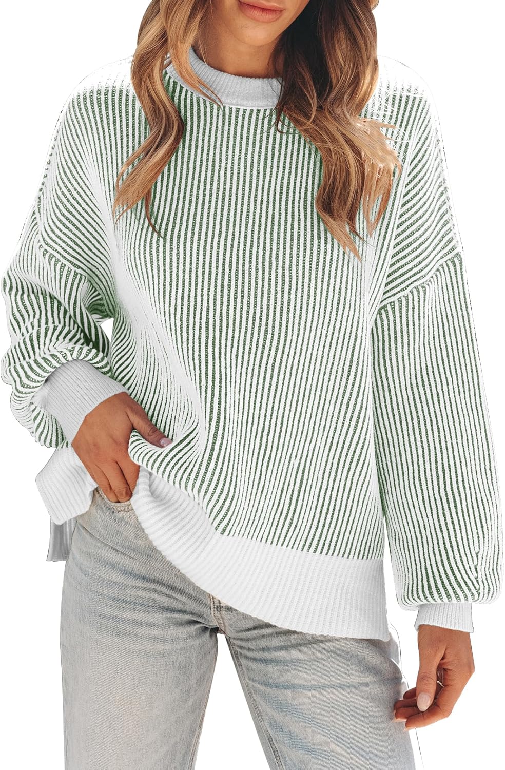 Womens Sweaters Fall 2025 Clothes Oversized Long Sleeve Colorblock Striped Knit Pullover Tops Casual Winter Trendy Outfits